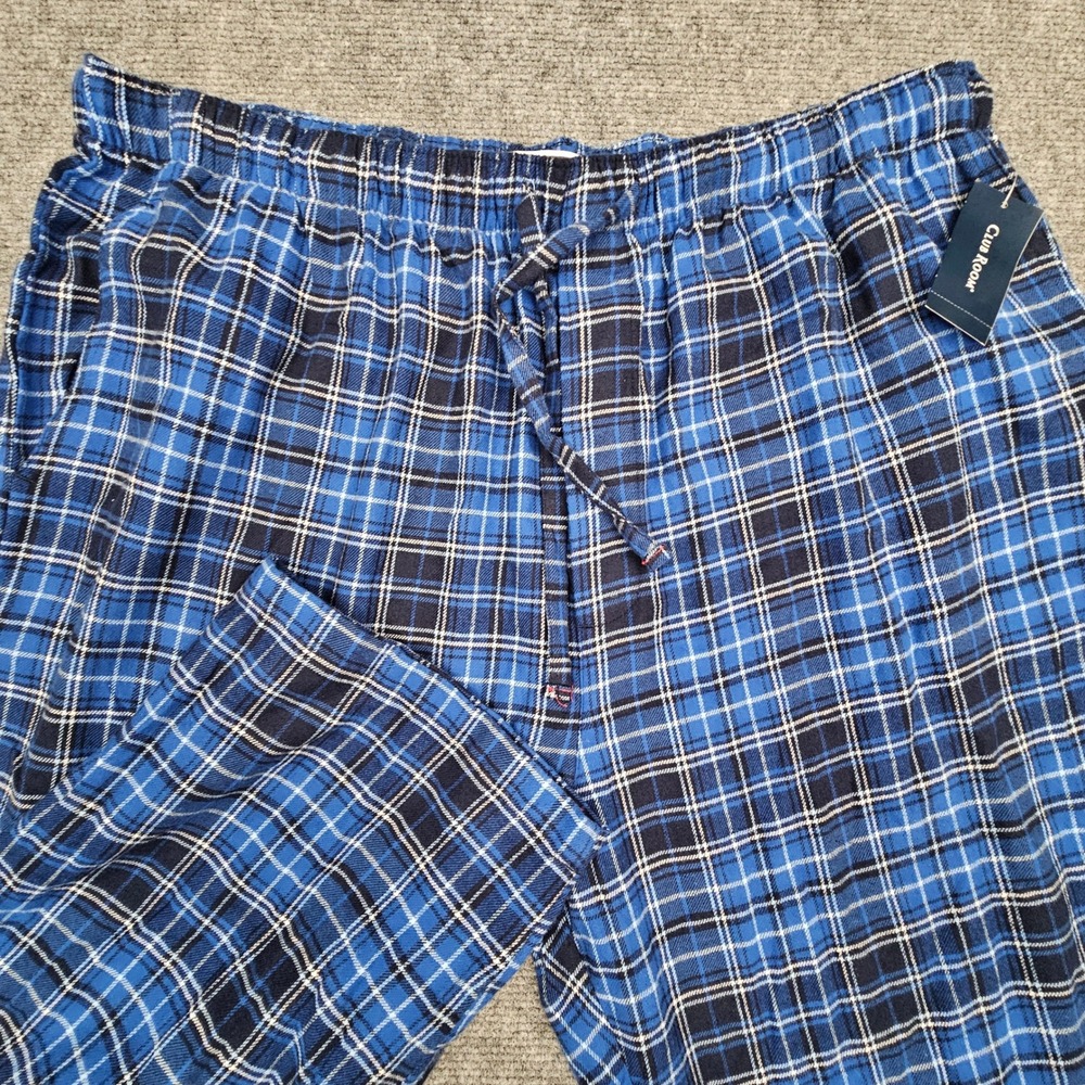 Club‎ Room Flannel Pajama Pants Mens Plaid Sleepwear Lounge Bottoms Navy XXL